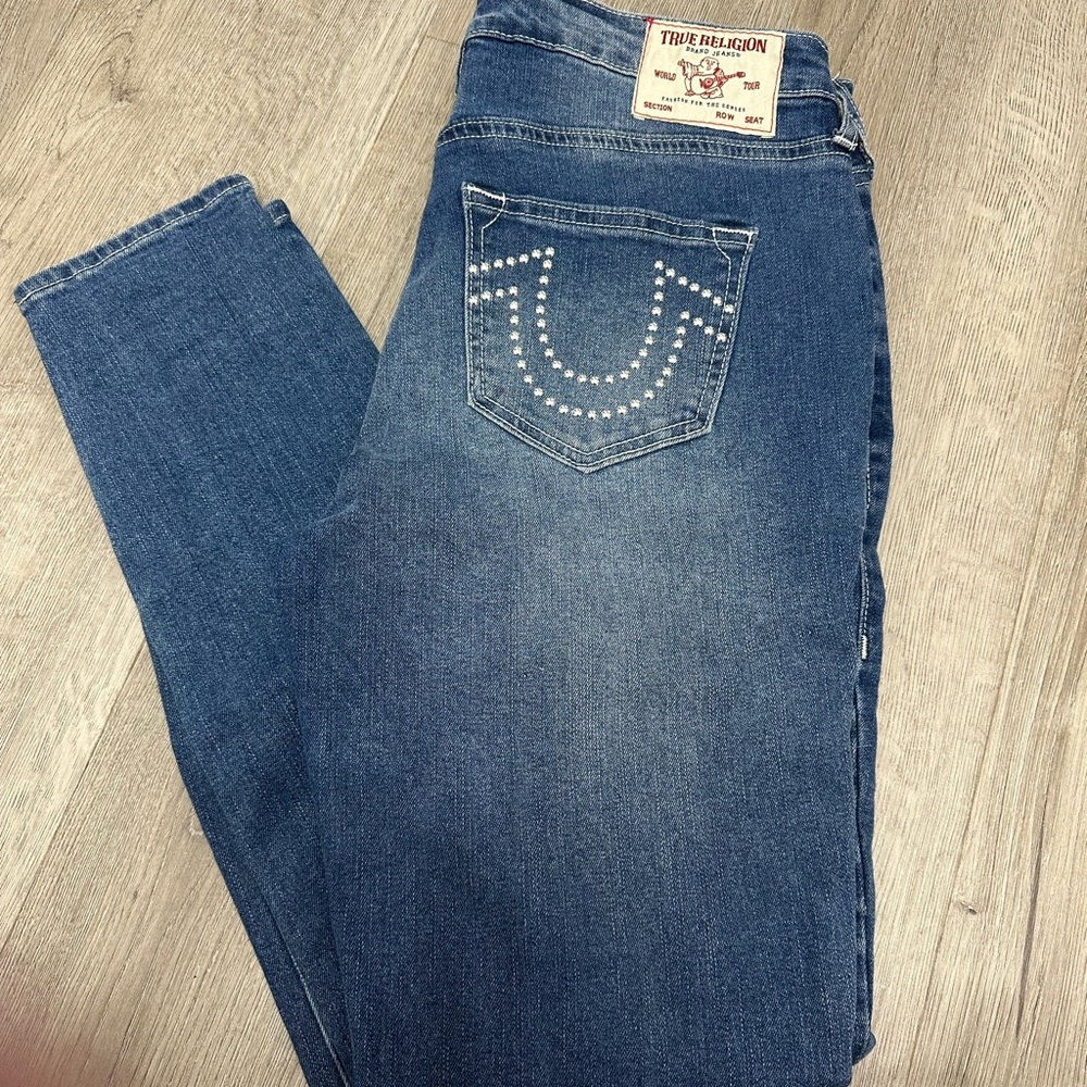 True Religion Blue Skinny Jeans with Signature Stitching